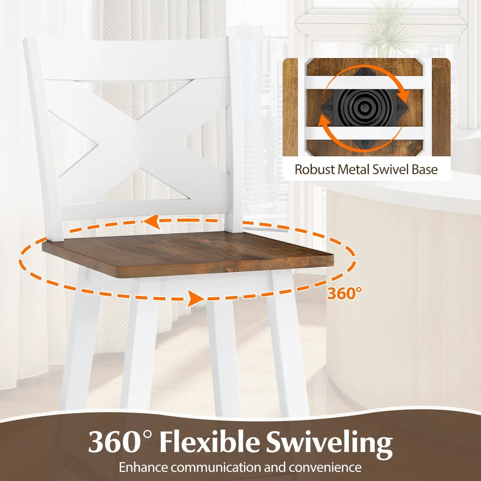 29" Rubberwood Swivel Barstools Set of 4 with Backrest and Large Seat by DirectDeals