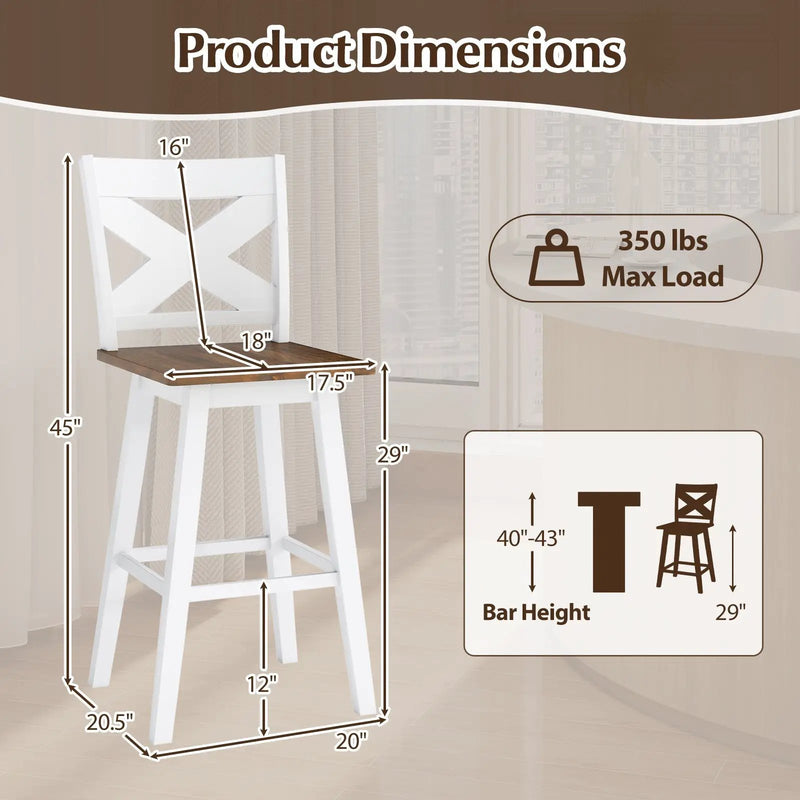 29" Rubberwood Swivel Barstools Set of 4 with Backrest and Large Seat by DirectDeals