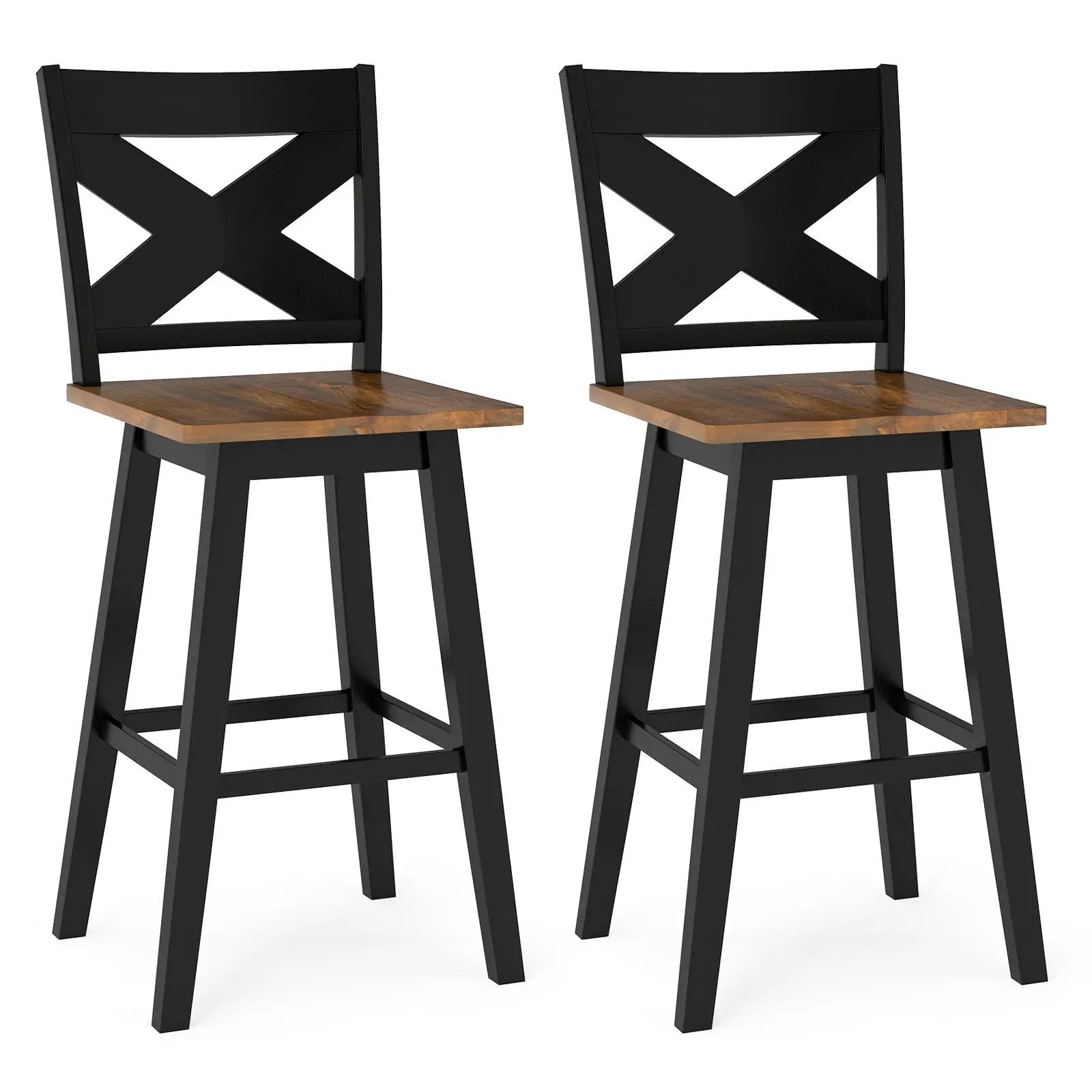 29" Rubberwood Swivel Barstools Set of 2 with Backrest and Large Seat by DirectDeals