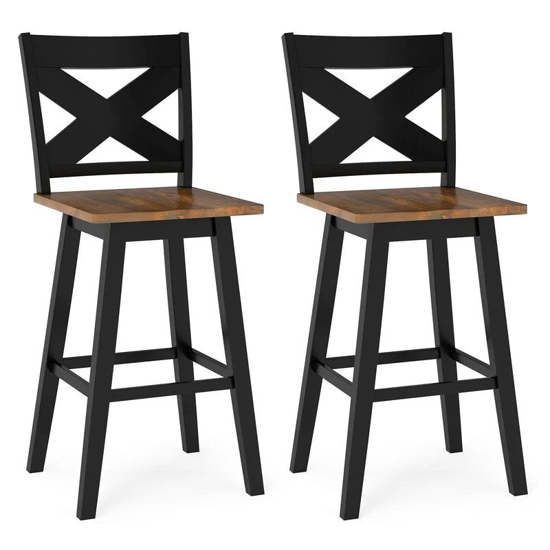 29" Rubberwood Swivel Barstools Set of 2 with Backrest and Large Seat by DirectDeals