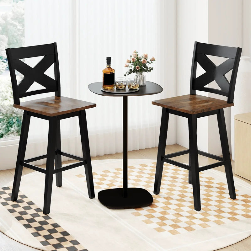29" Rubberwood Swivel Barstools Set of 2 with Backrest and Large Seat by DirectDeals