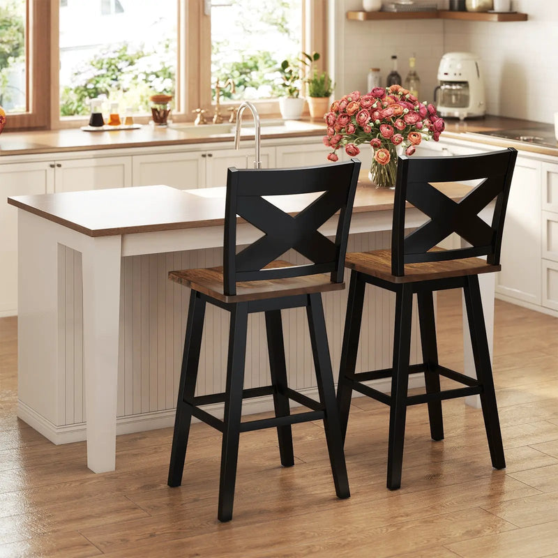 29" Rubberwood Swivel Barstools Set of 2 with Backrest and Large Seat by DirectDeals