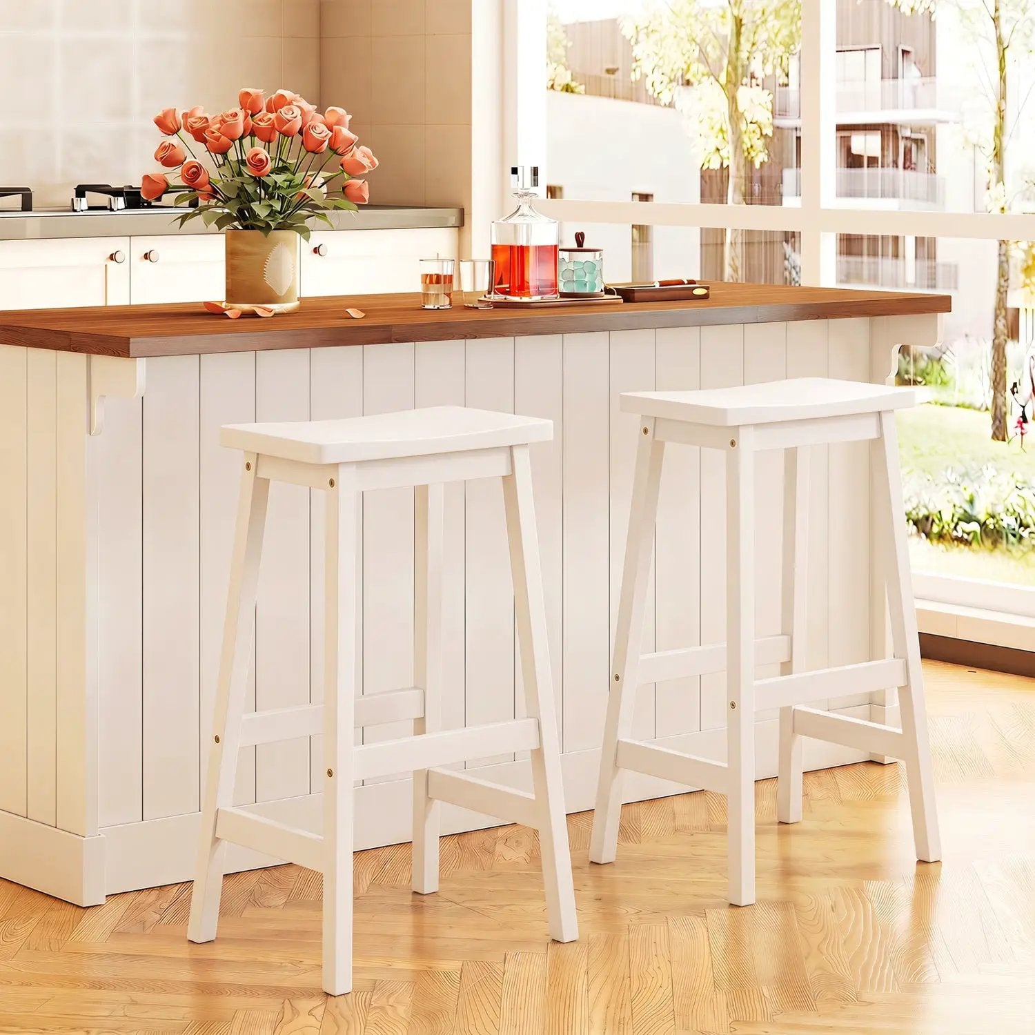 29" Saddle Seat Counter Height Stool Set of 2 with Footrests by DirectDeals