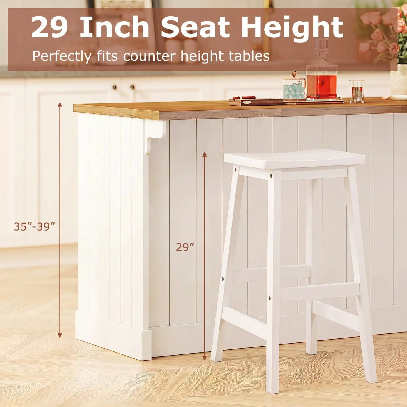 29" Saddle Seat Counter Height Stool Set of 2 with Footrests by DirectDeals