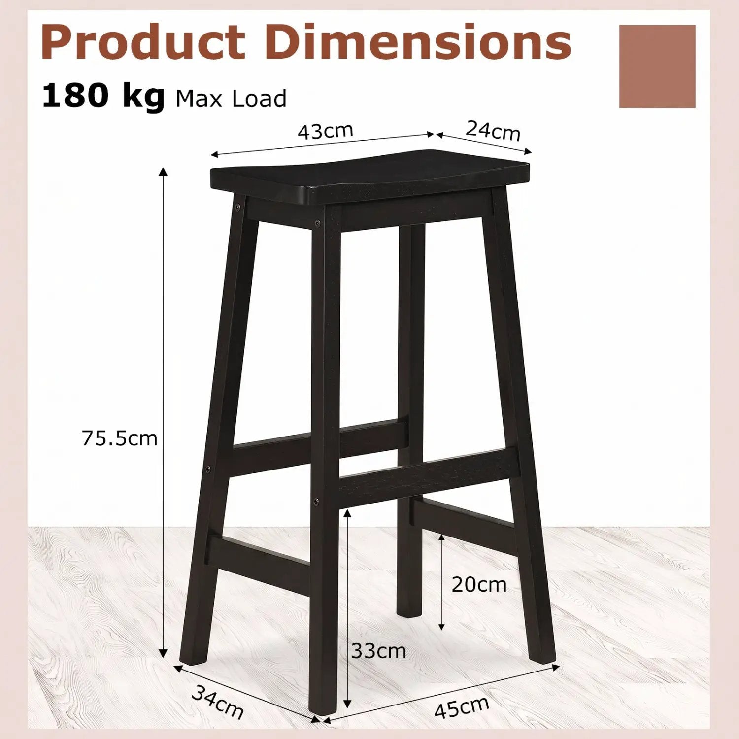 29" Saddle Seat Counter Height Stool Set of 2 with Footrests by DirectDeals