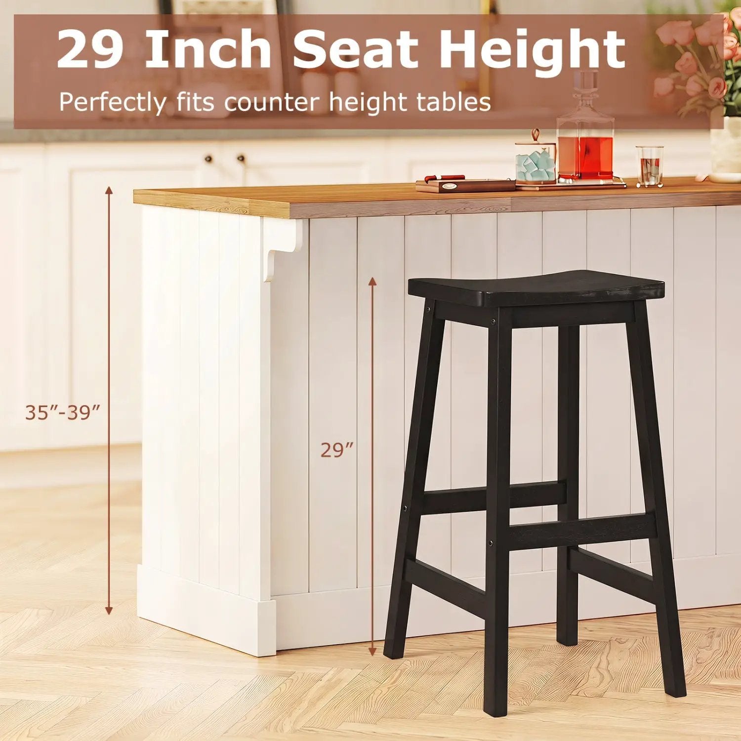 29" Saddle Seat Counter Height Stool Set of 2 with Footrests by DirectDeals