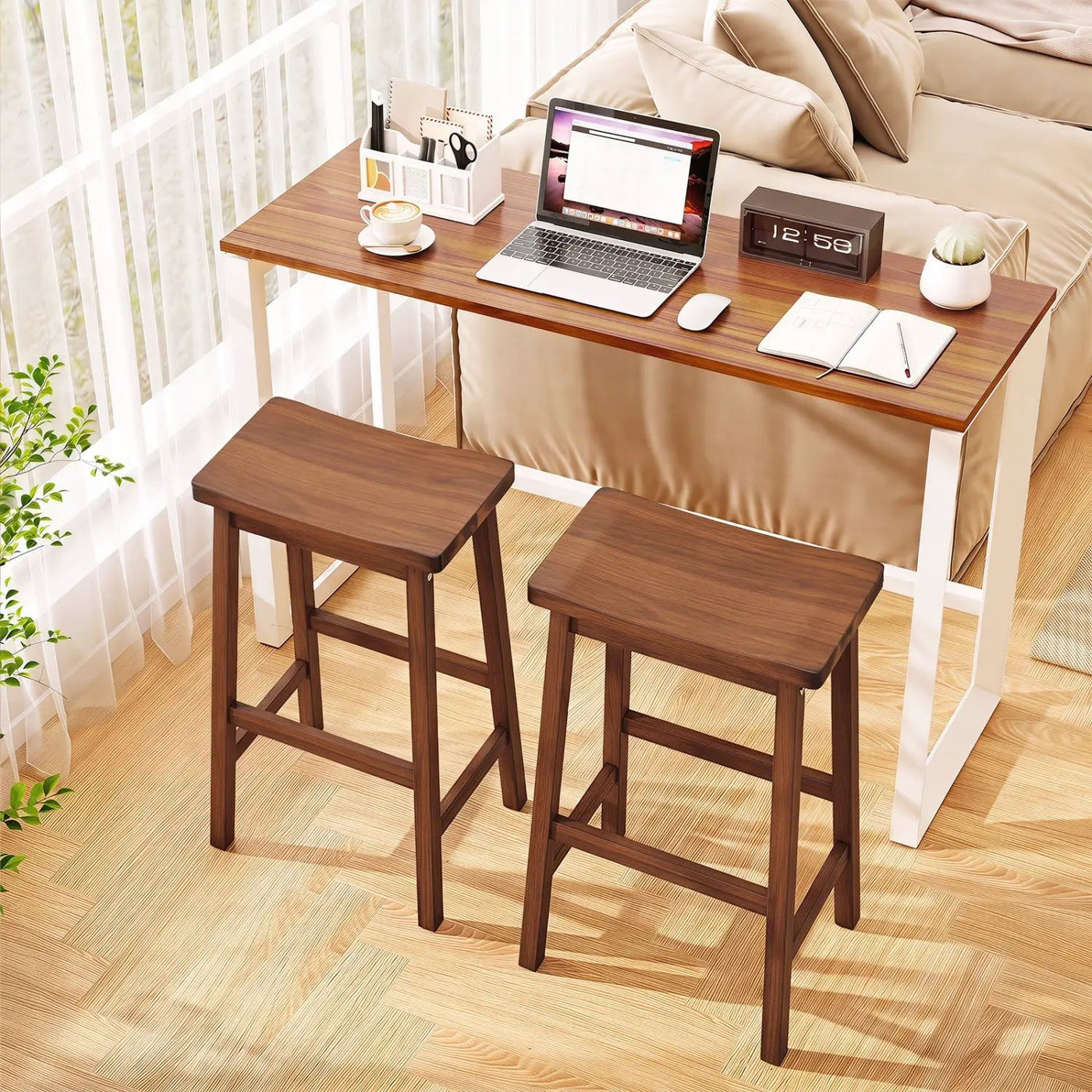 29" Saddle Seat Counter Height Stool Set of 2 with Footrests by DirectDeals