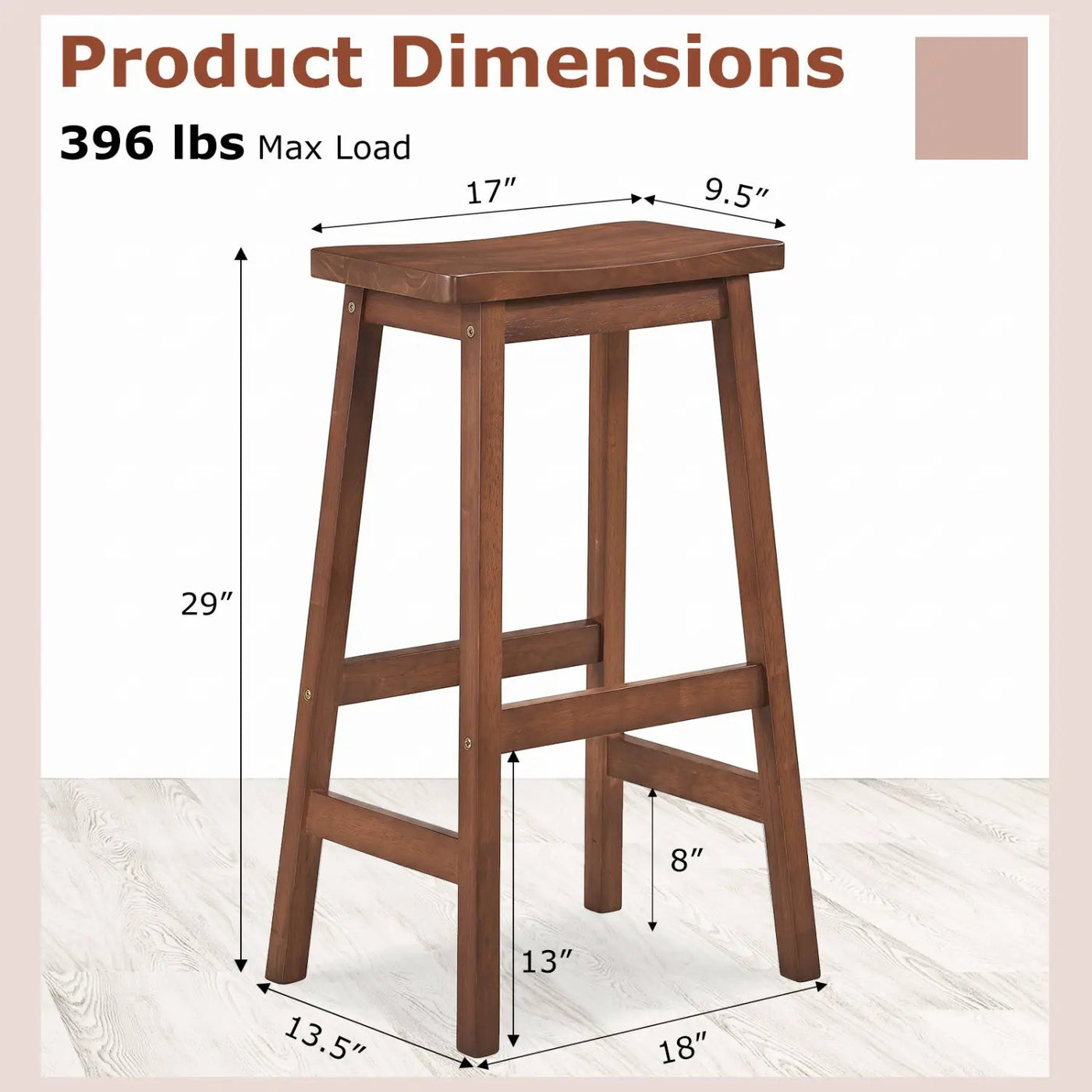 29" Saddle Seat Counter Height Stool Set of 2 with Footrests by DirectDeals
