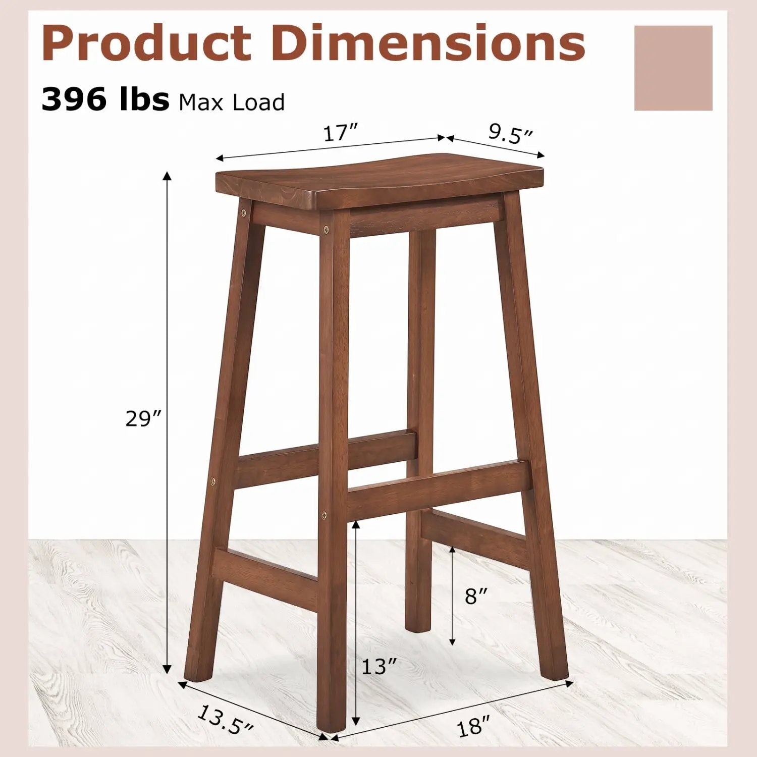 29" Saddle Seat Counter Height Stool Set of 2 with Footrests by DirectDeals