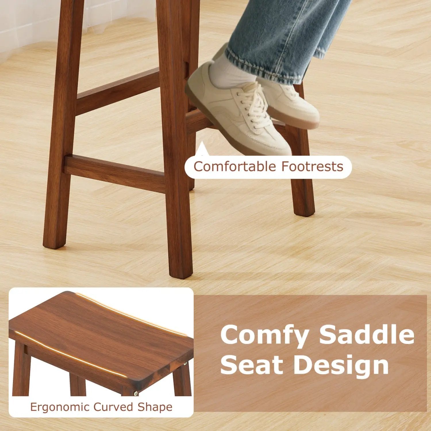 29" Saddle Seat Counter Height Stool Set of 2 with Footrests by DirectDeals