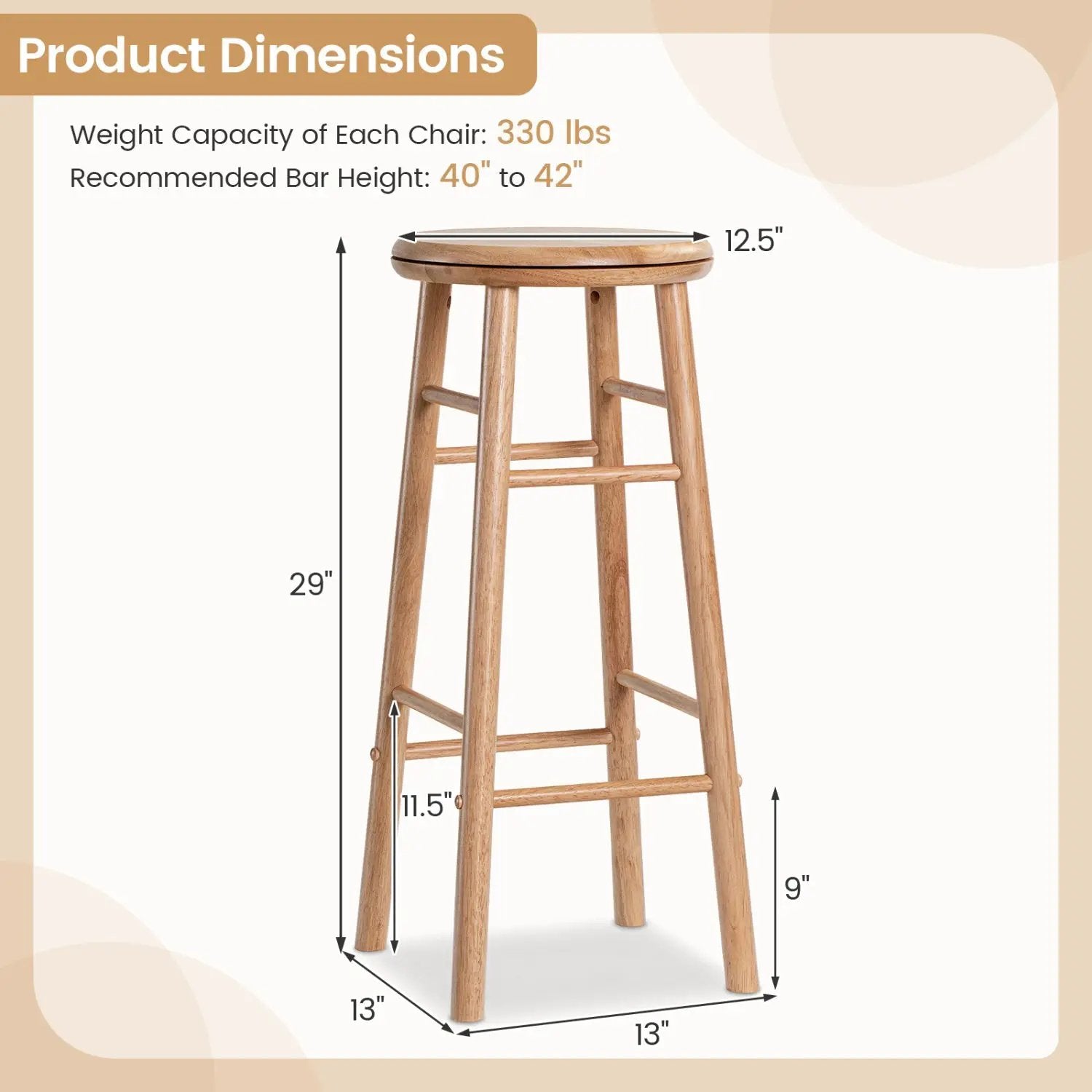 29" Swivel Bar Stools Set of 2 with Footrests by DirectDeals