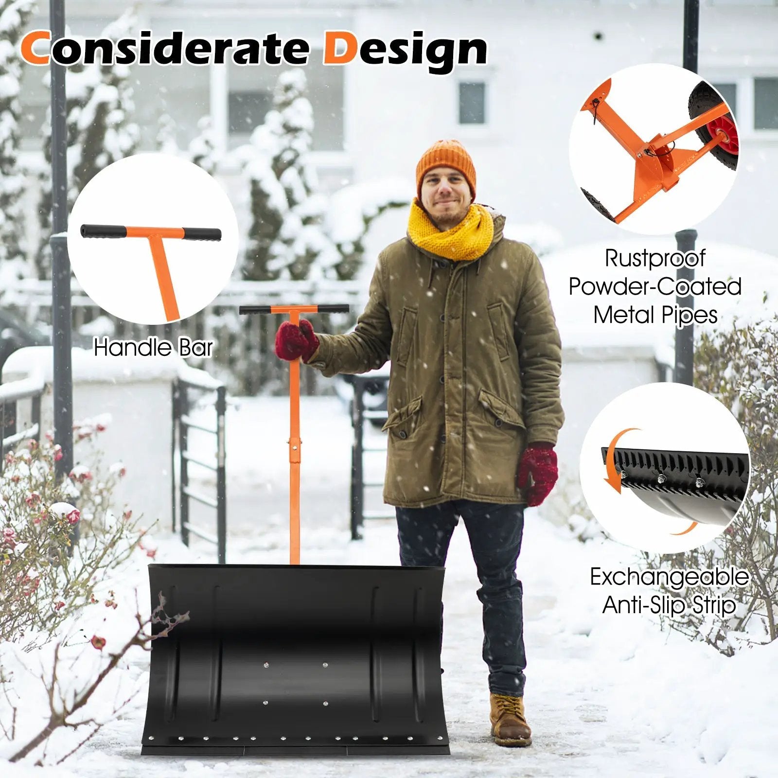 29 Inches Snow Pusher for Driveway-Orange by DirectDeals