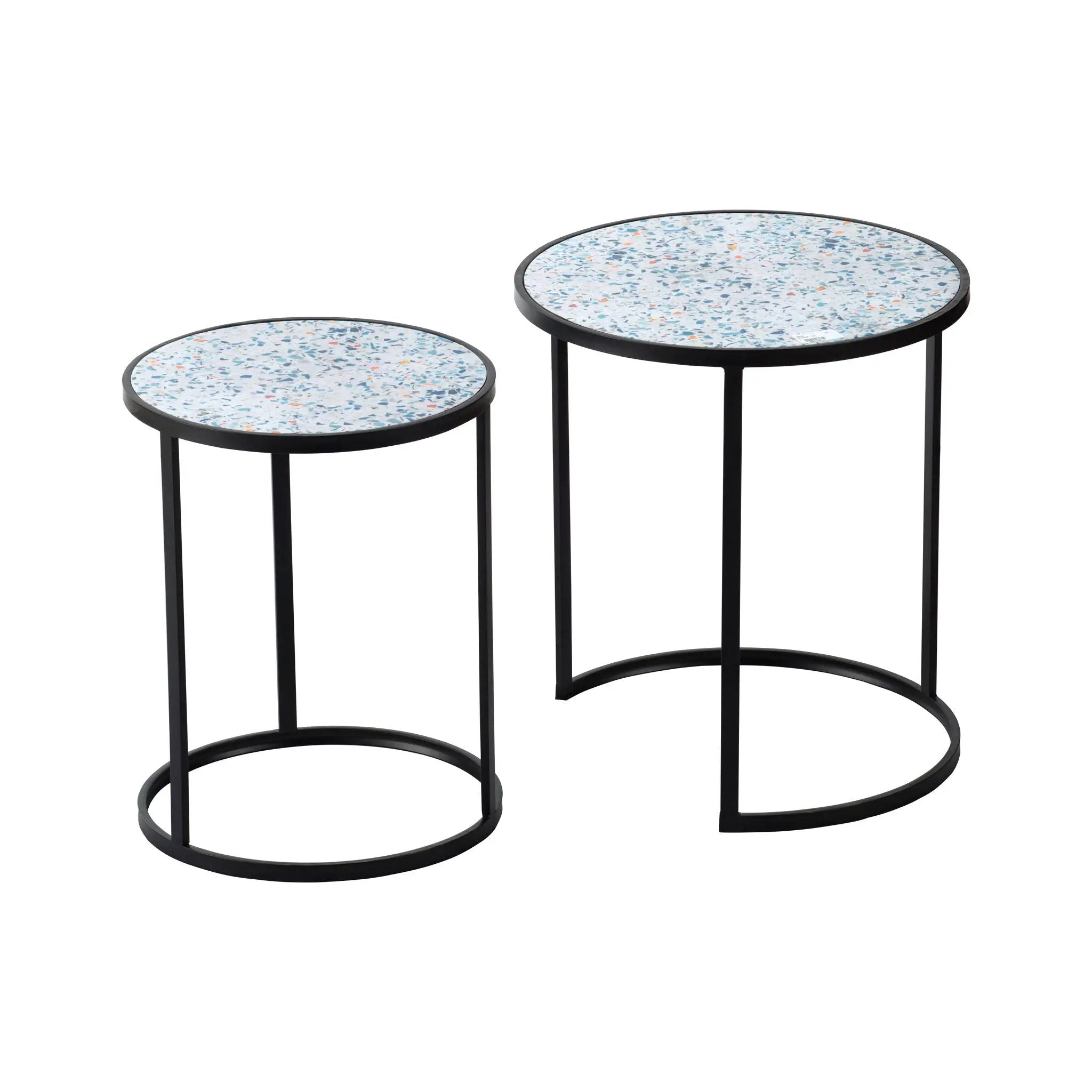 Round End Table, Stacking Side Tables With Sturdy Metal Frame For Small Space, Living Room, Office (Set of 2) - Black by Unique Piece Furniture