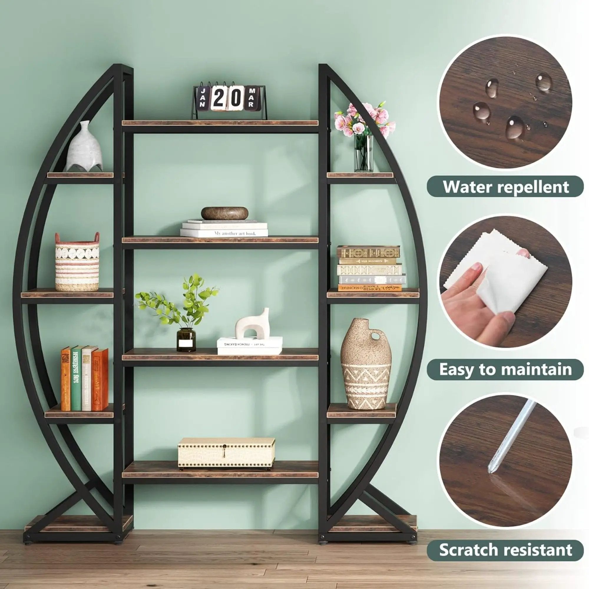 Triple Wide Oval Etagere Bookcase With Shelves For Living Room by HouseOfZazla