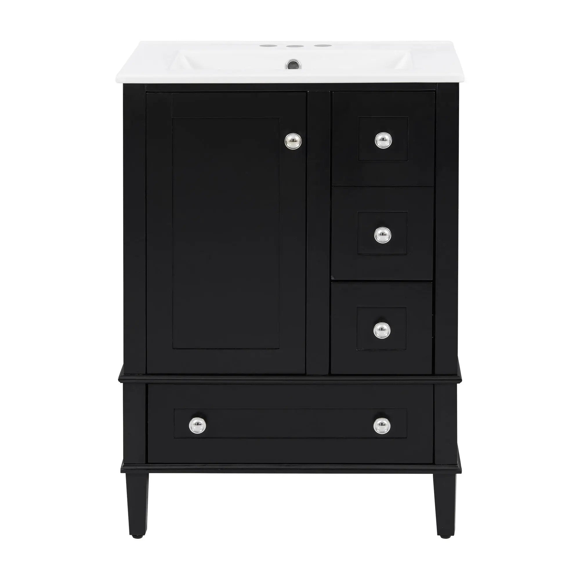 Bathroom Vanity With Integrated Basin, Soft Close Drawers, Door Mounted Double Layer Shelf by HouseOfZazla