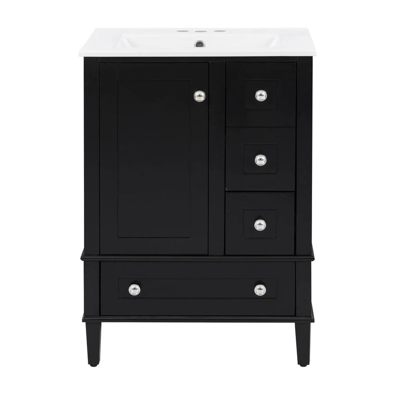 Bathroom Vanity With Integrated Basin, Soft Close Drawers, Door Mounted Double Layer Shelf by HouseOfZazla