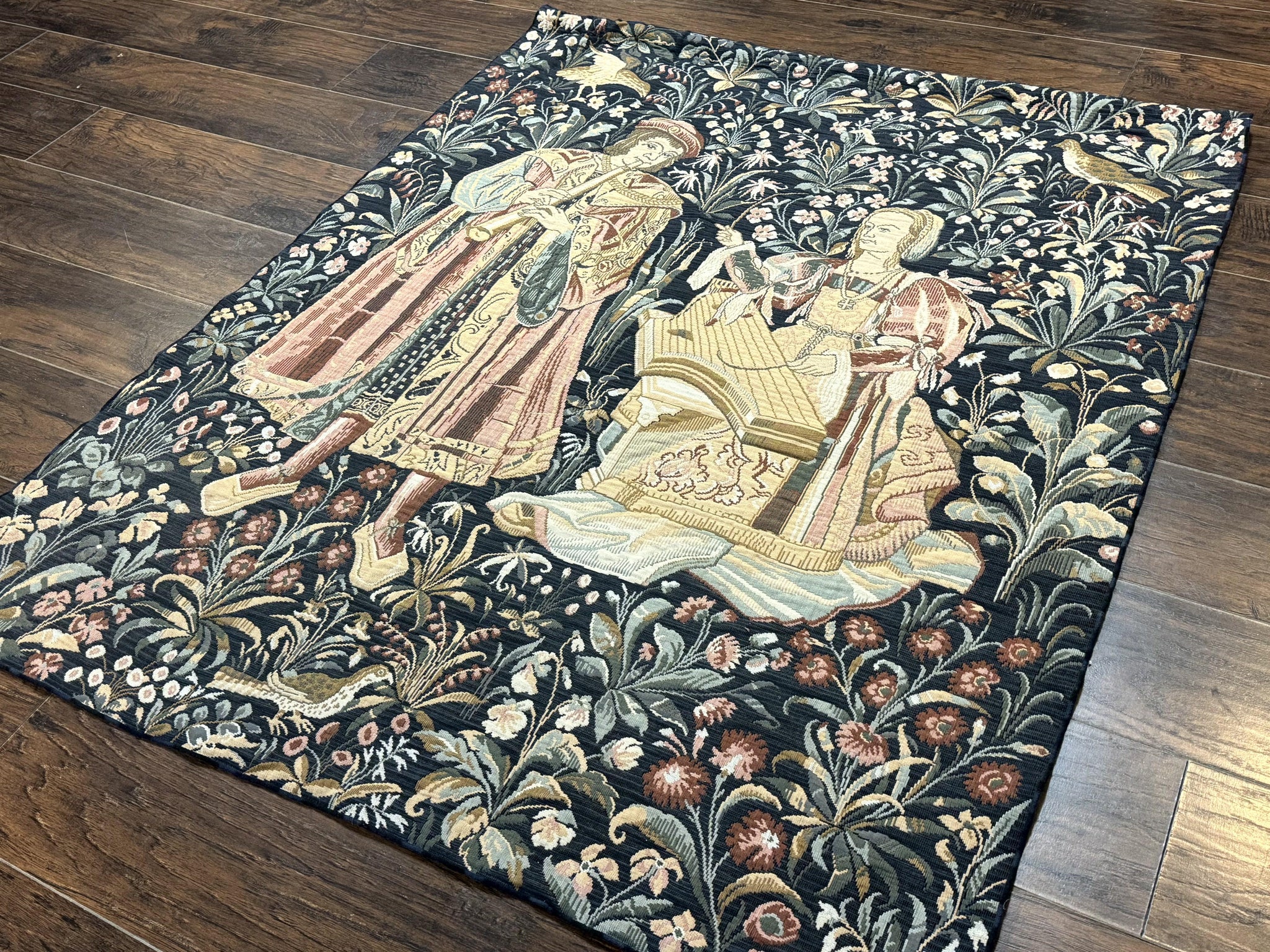 Vintage Belgium Tapestry 4x5, The Concet Musicians, Green by Jewel Rugs