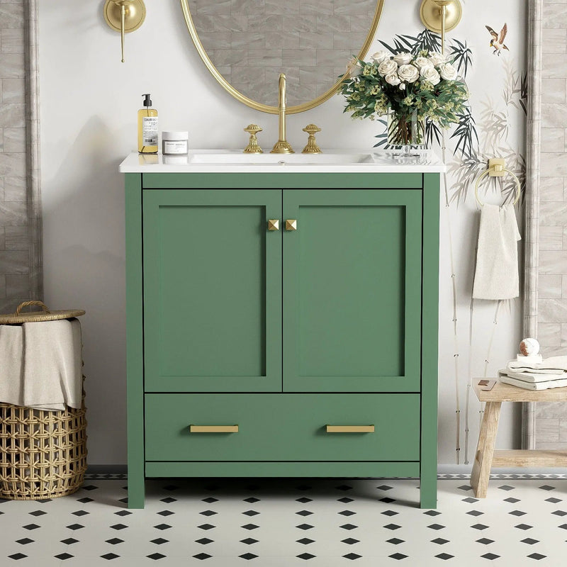 Bathroom Vanity With Single Sink, Combo Cabinet Undermount Sink, Bathroom Storage Cabinet With 2 Doors And A Drawer, Soft Closing, Multifunctional Storage, Solid Wood Frame by Unique Piece Furniture