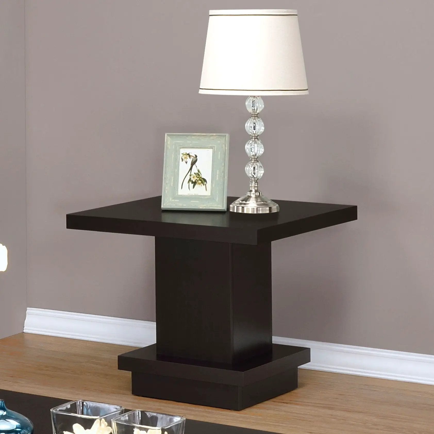 Mbala - Square Pedestal End Table - Cappuccino by HouseOfZazla