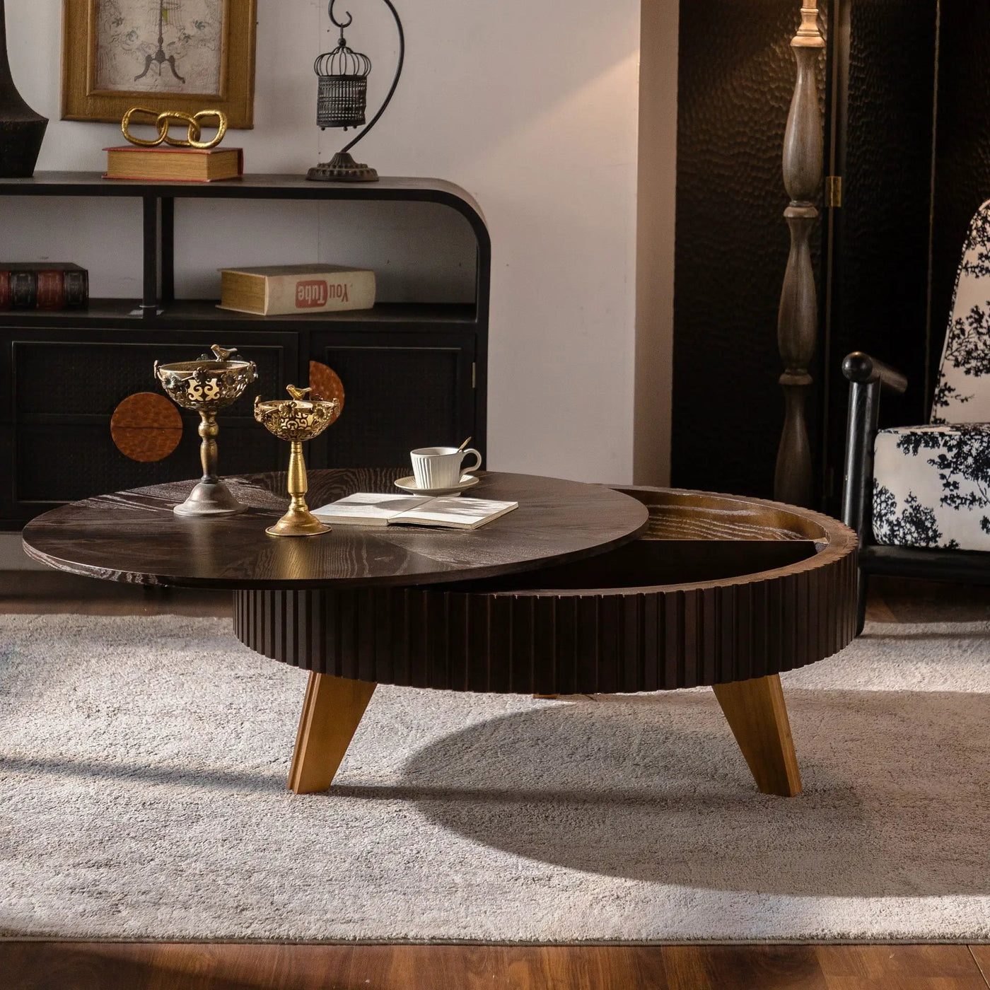 Round Retro Coffee With Solid Wood Legs by Unique Piece Furniture