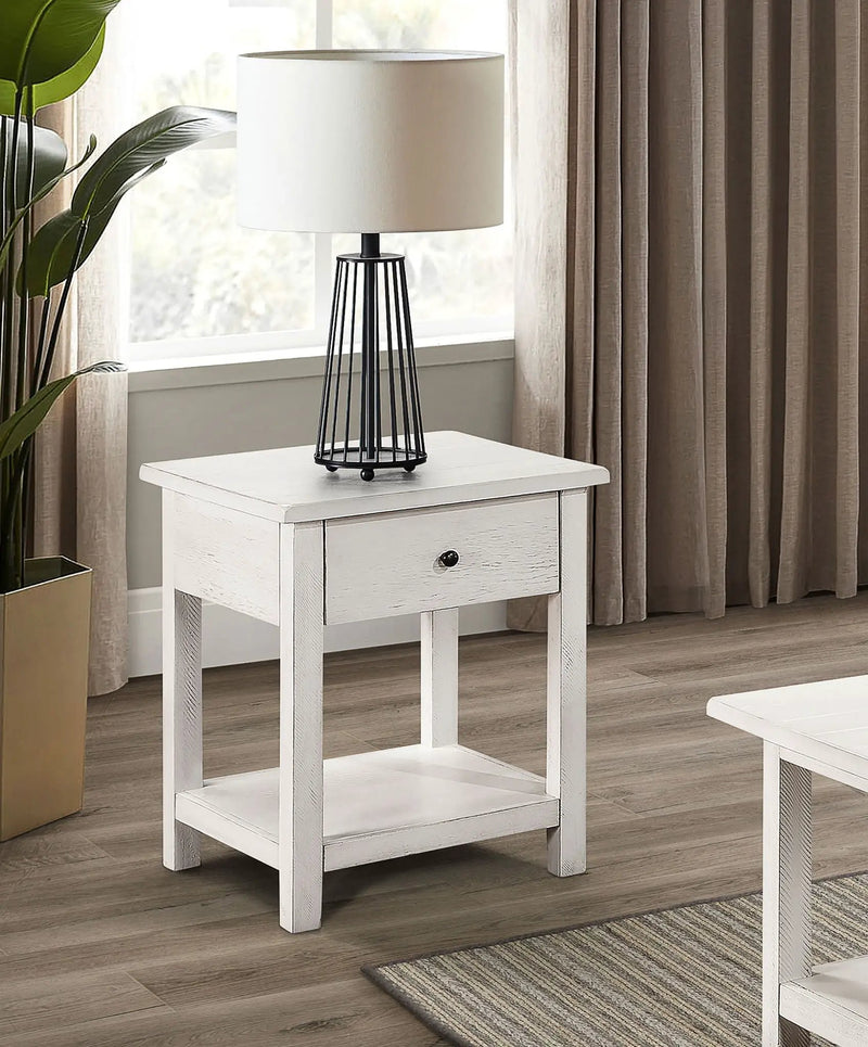 Payne 1-drawer Wood End Table with Shelf Distressed White by Unique Piece Furniture