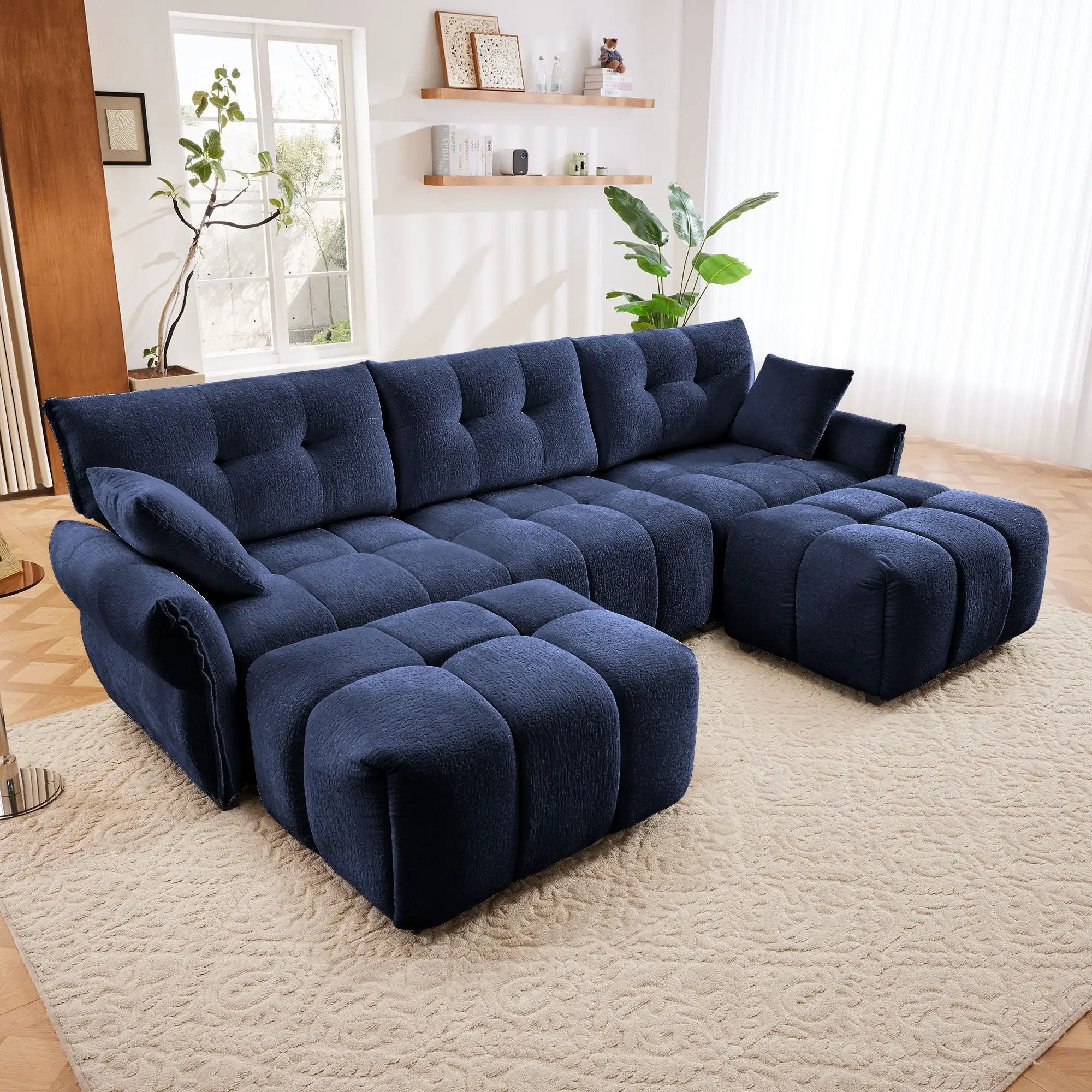 Sofa Set With Ottoman And Pillows, Textured, High Resilience Cushions by HouseOfZazla