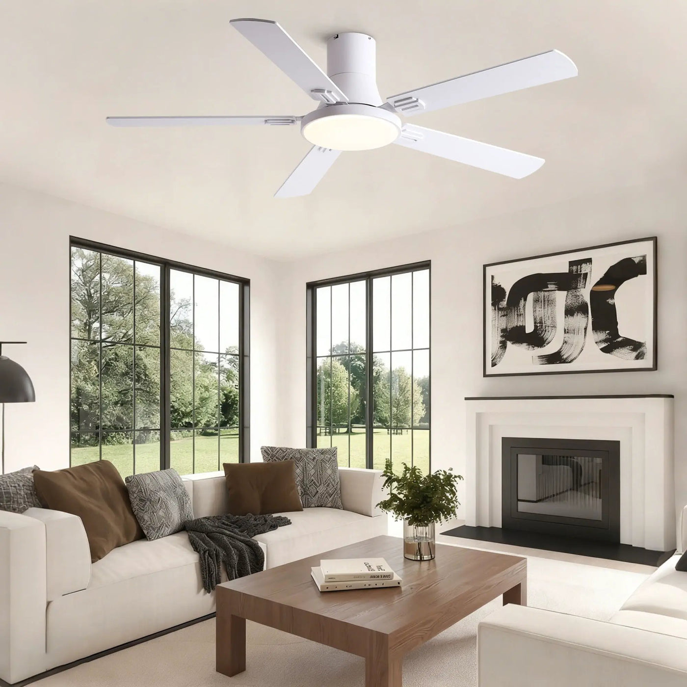 Flush Mount Ceiling Fans With LED Light And Remote Control, 5 Blades by HouseOfZazla