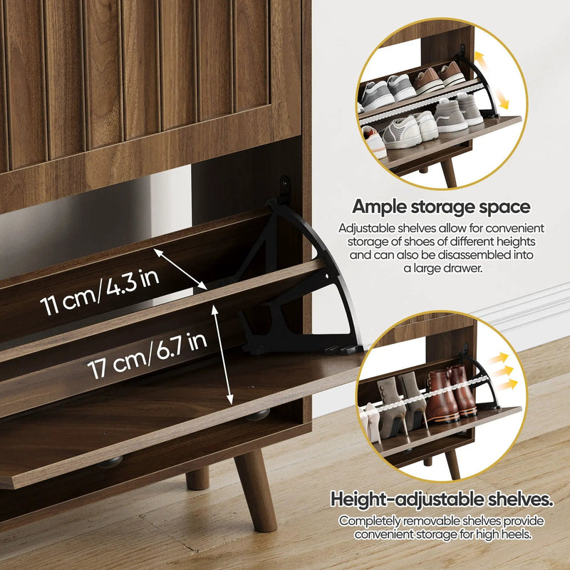 Shoe Cabinet, Upright Storage Unit - Walnut by Unique Piece Furniture