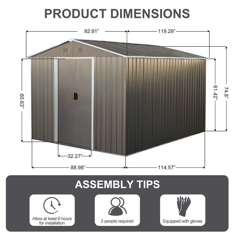 8X10Ft Outdoor Metal Storage Shed - Gray by HouseOfZazla