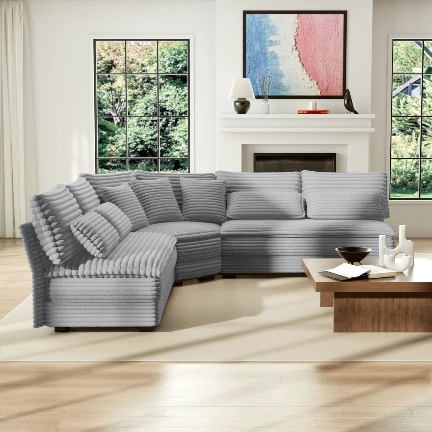 5 Seater L Shaped Sectional Sofa With Curved Corner, 7 Pillows by Unique Piece Furniture