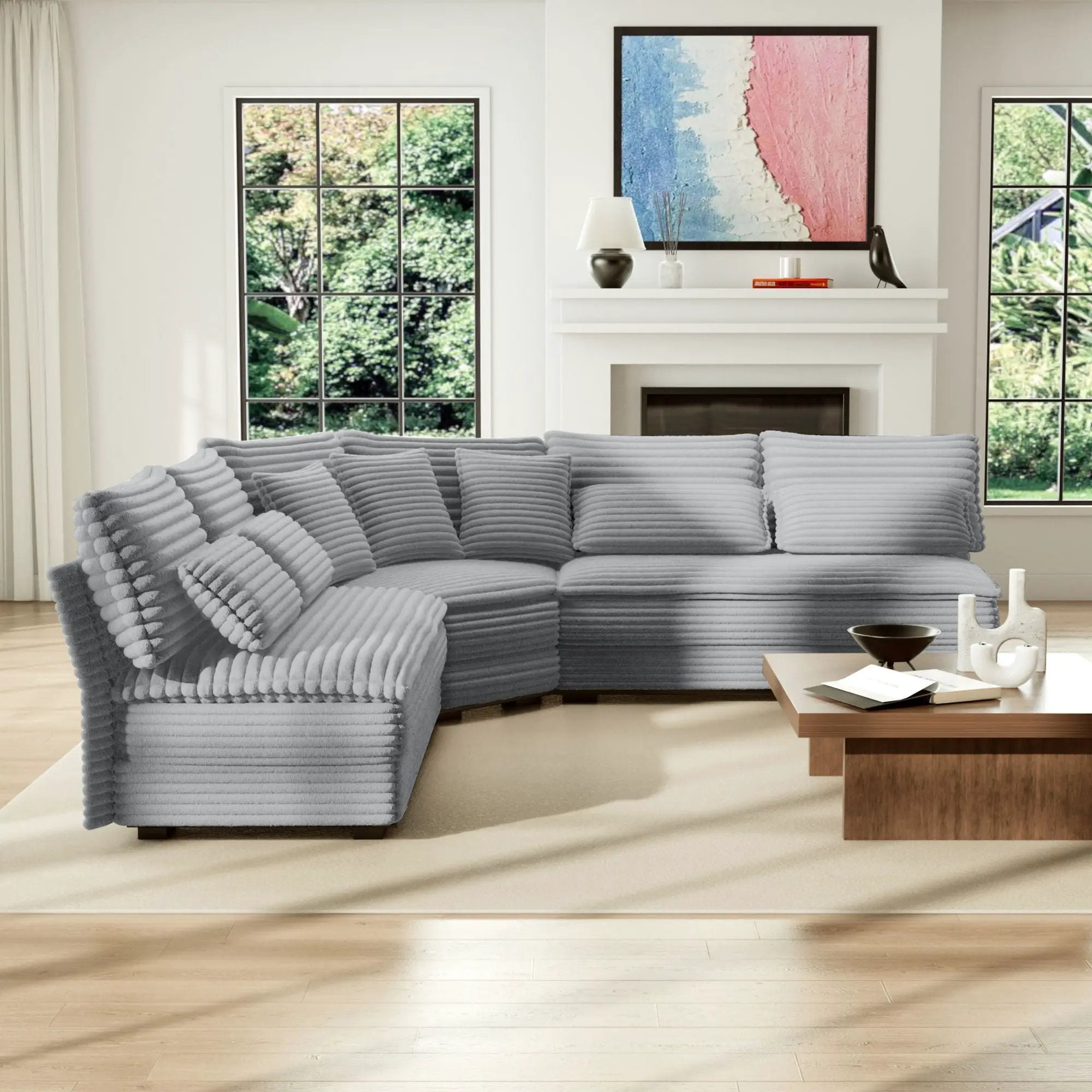 5 Seater L Shaped Sectional Sofa With Curved Corner, 7 Pillows by HouseOfZazla