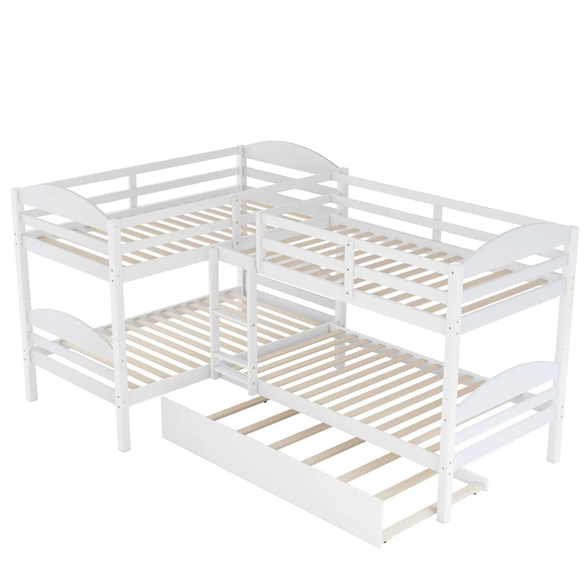 Twin L-Shaped Bunk Bed With Trundle - White by Unique Piece Furniture