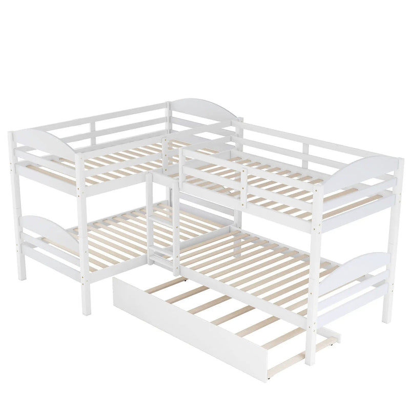 Twin L-Shaped Bunk Bed With Trundle - White by Unique Piece Furniture