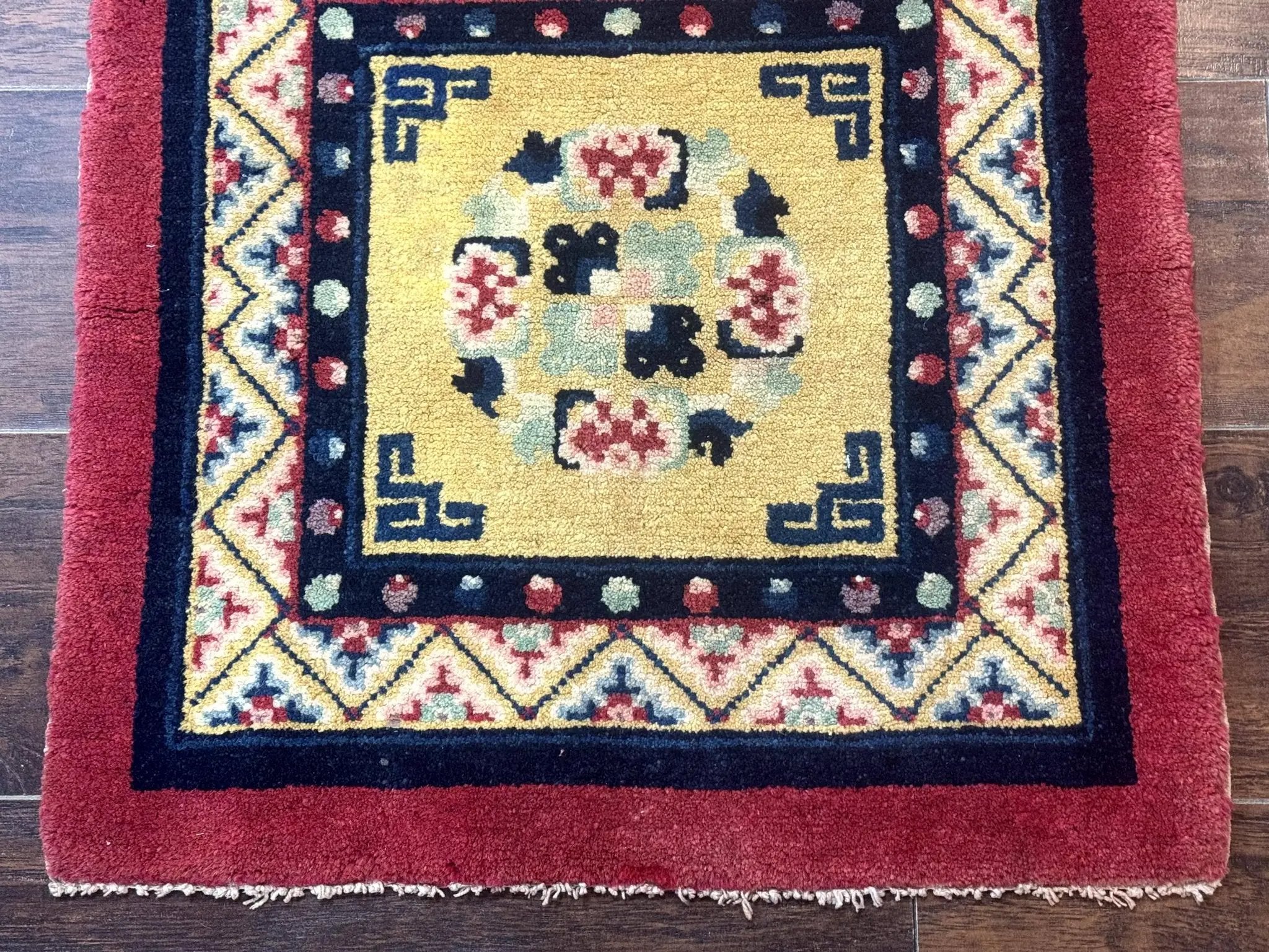 Antique Small Chiense Square Rug 2x2 ft, Wool Chinese Rug by Jewel Rugs