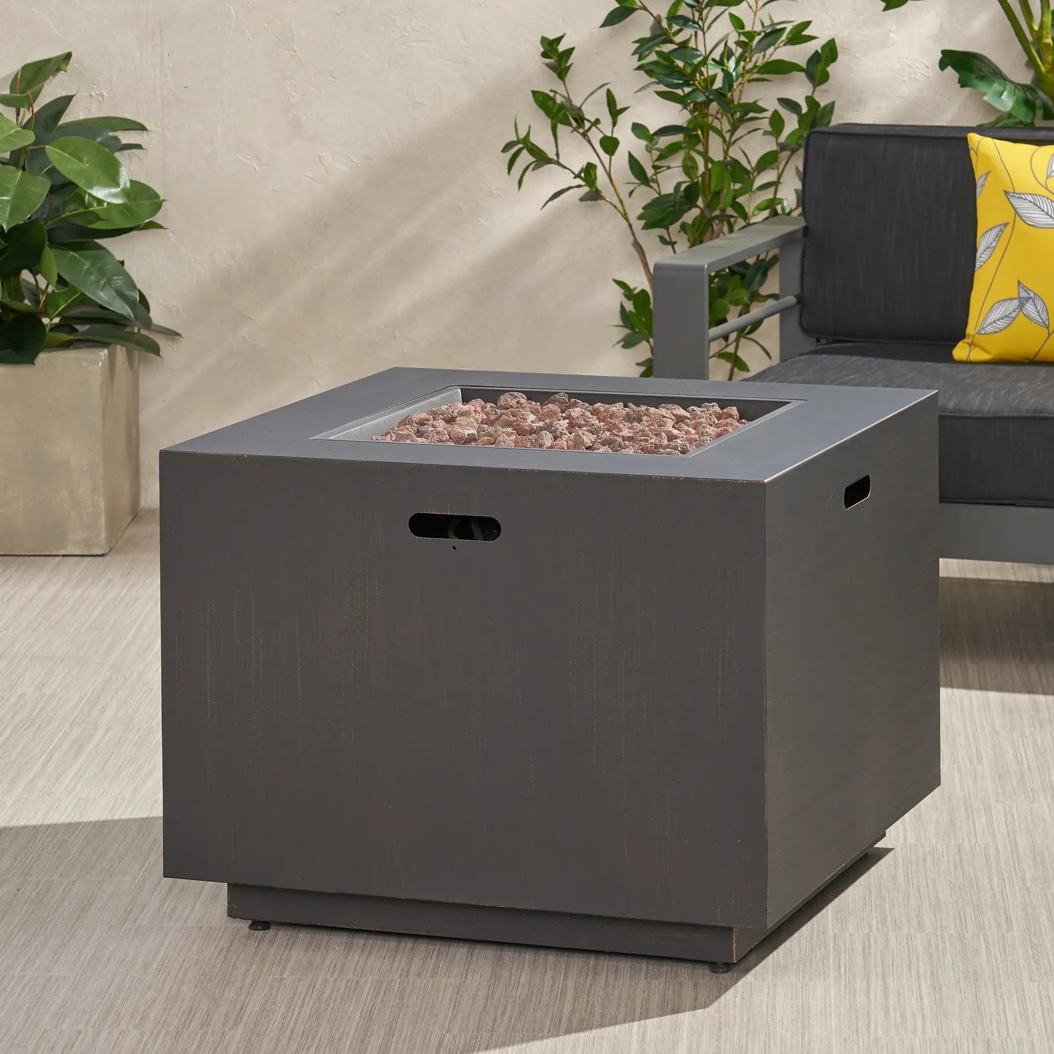 33" Outdoor Iron Square Propane Fire Pit - Brushed Brown by HouseOfZazla