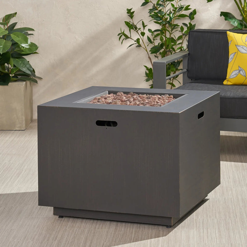 33" Outdoor Iron Square Propane Fire Pit - Brushed Brown by HouseOfZazla