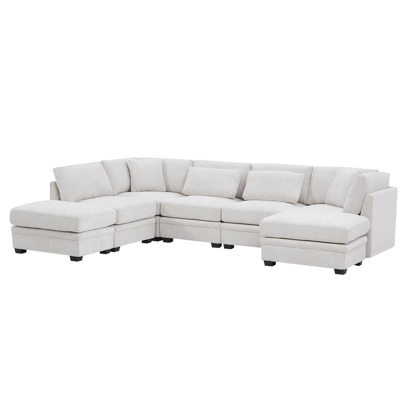 7-Piece Reversible Modular Corner Sectional Sofa - Beige by HouseOfZazla