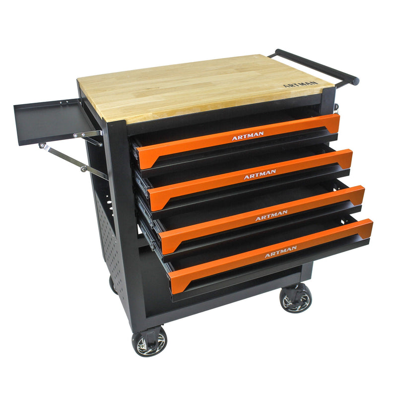 4 Drawers Multifunctional Tool Cart With Wheels And Wooden Top by HouseOfZazla