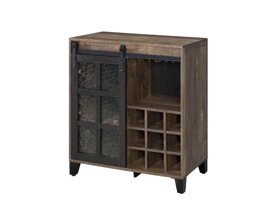 Treju - Wine Cabinet - Obscure Glass, Rustic Oak & Black by Unique Piece Furniture