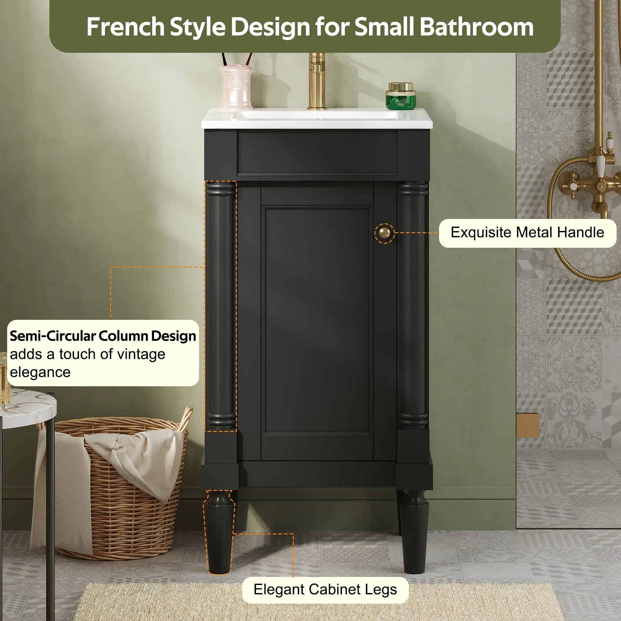 French Style Bathroom Cabinet With Sink, Adjustable Shelf by Unique Piece Furniture