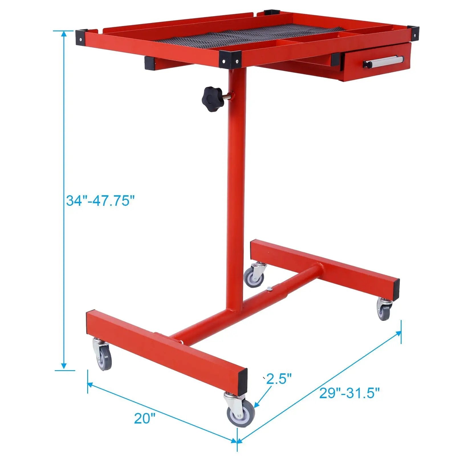 Adjustable Tear Down Work Table With Drawer For Garages, Repair Shops, And Diy, Portable, (4) 2.5" Swivel Casters, 220 Pound Capacity, Rubber Corners, Heavy Duty Steel by Unique Piece Furniture