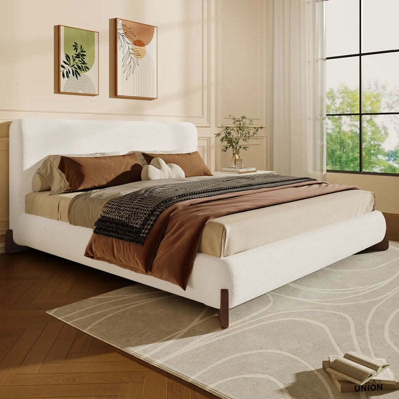 Elegant Boucle Upholstered Bed With Solid Wood Legs by HouseOfZazla