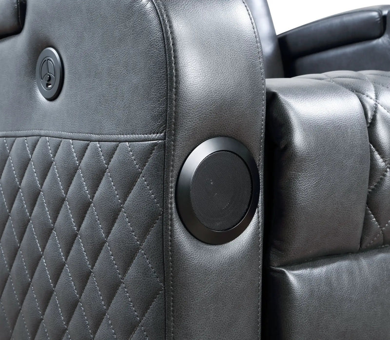 Alair - Leather Aire Power Motion Recliner With Bluetooth, Wireless Charger Cupholder - Dark Gray by Unique Piece Furniture