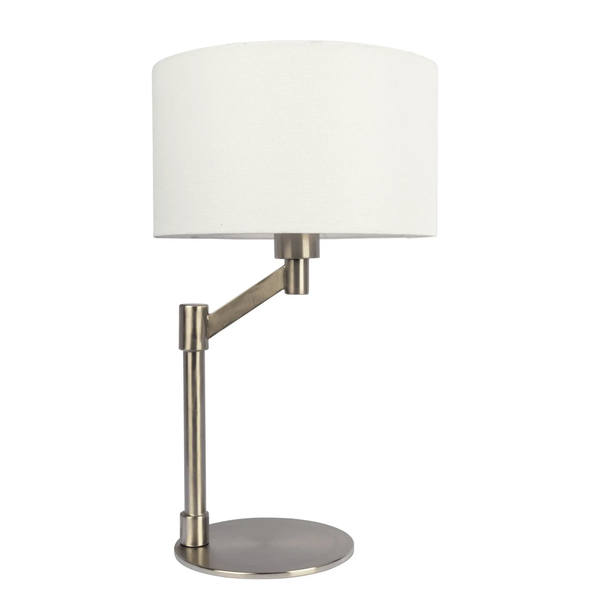 Horizon - Table Lamp With On / Off Switch Curved Base Linen Shade - Brushed Nickel / Silver / White by HouseOfZazla