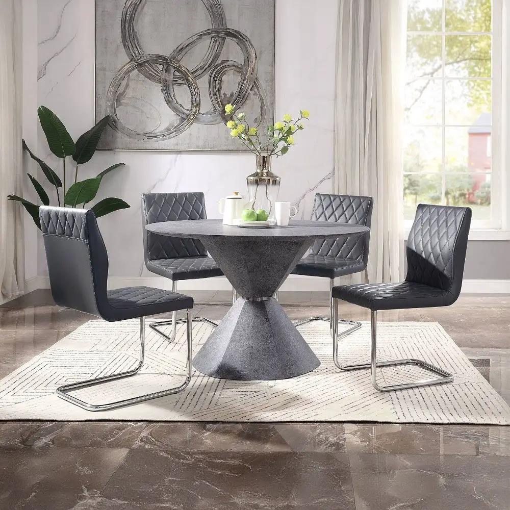 Ansonia - Side Chair (Set of 2) - Gray Synthetic Leather & Chrome by Unique Piece Furniture