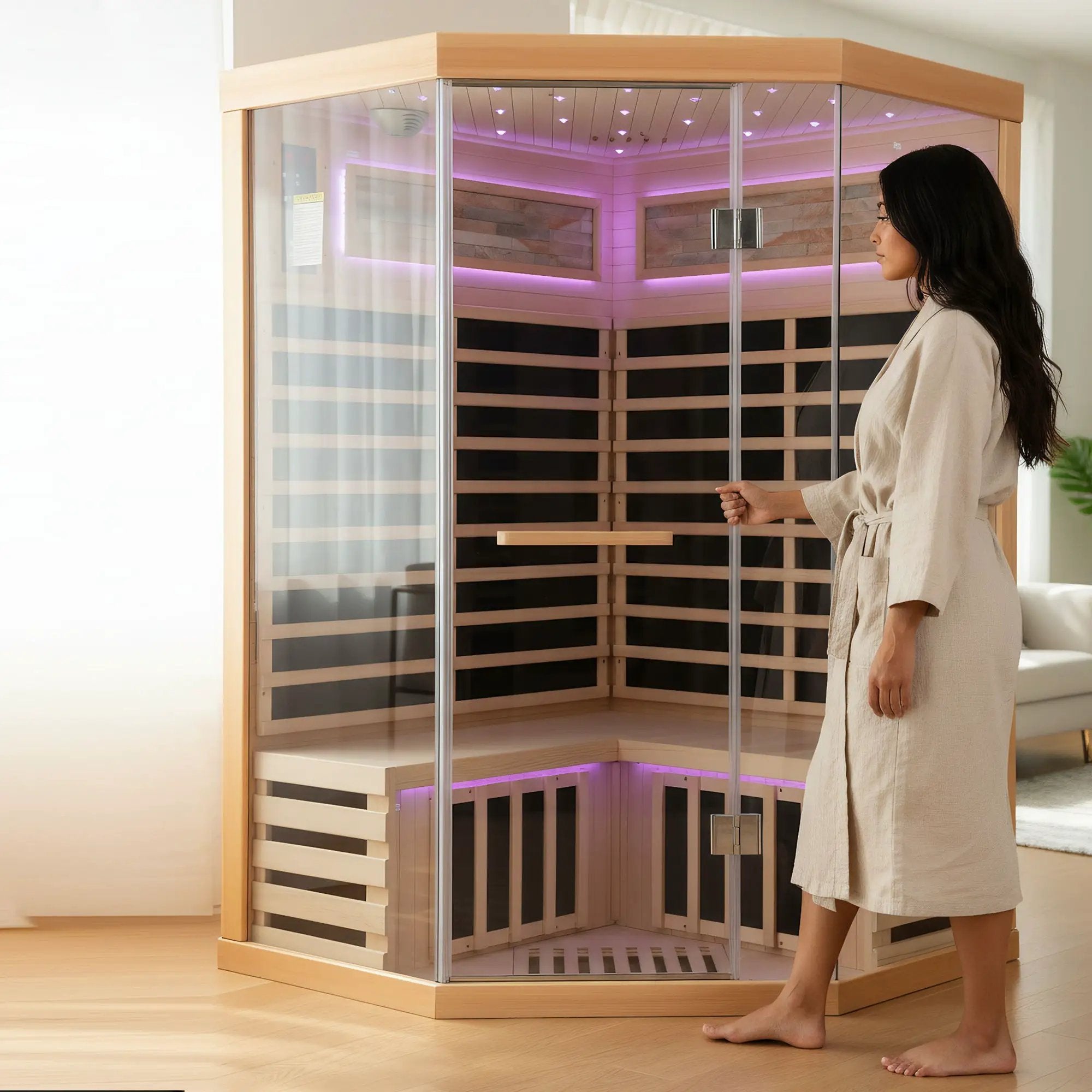 Double Sauna Room With Carbon Heating Plates - White Oak by HouseOfZazla