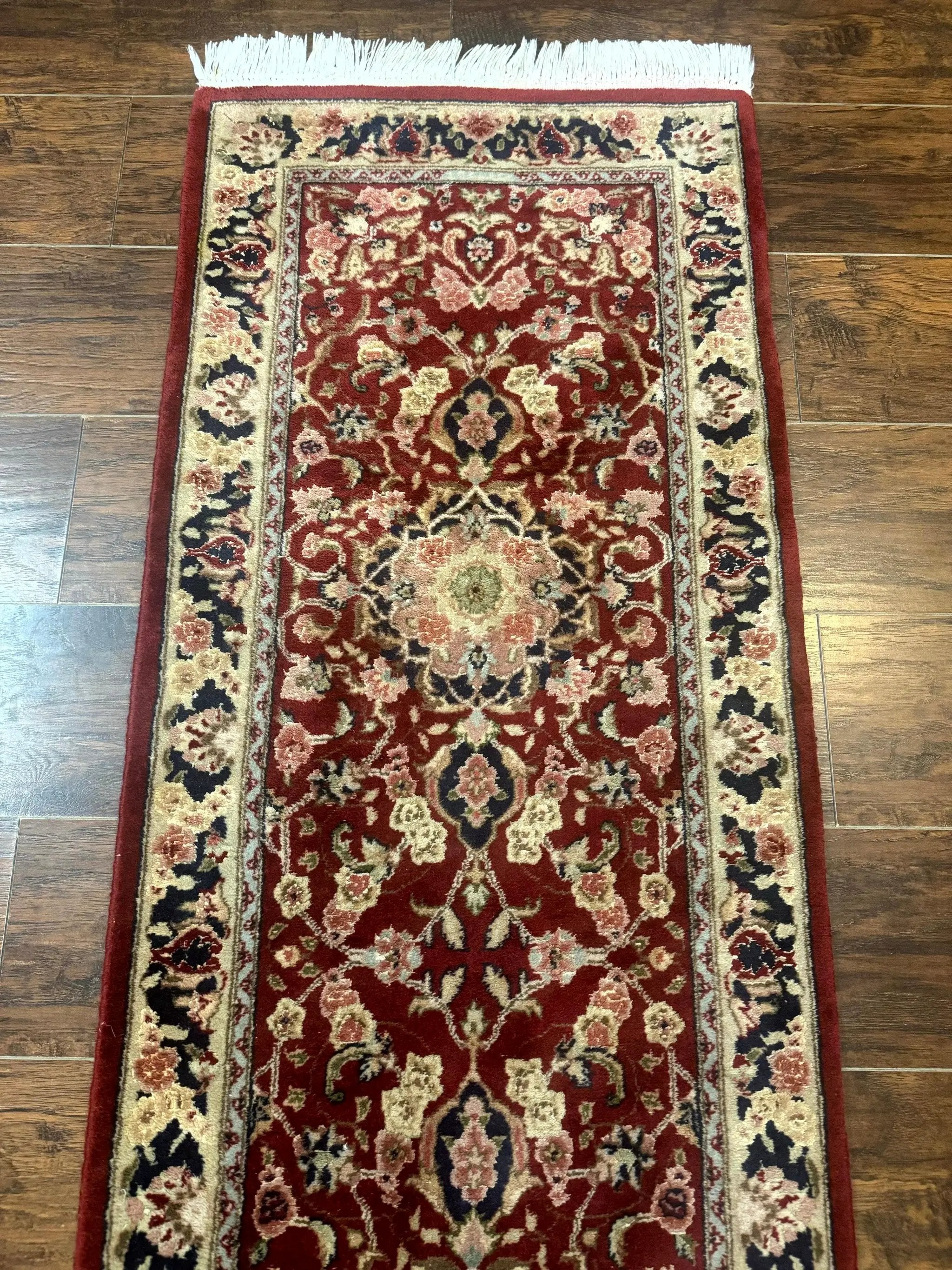 Short Runner Rug 2x6, Fine 200 KPSI, Red Floral Medallion, Wool and Silk Highlights, Persian Runner Rug, Traditional, Sino Persian by Jewel Rugs