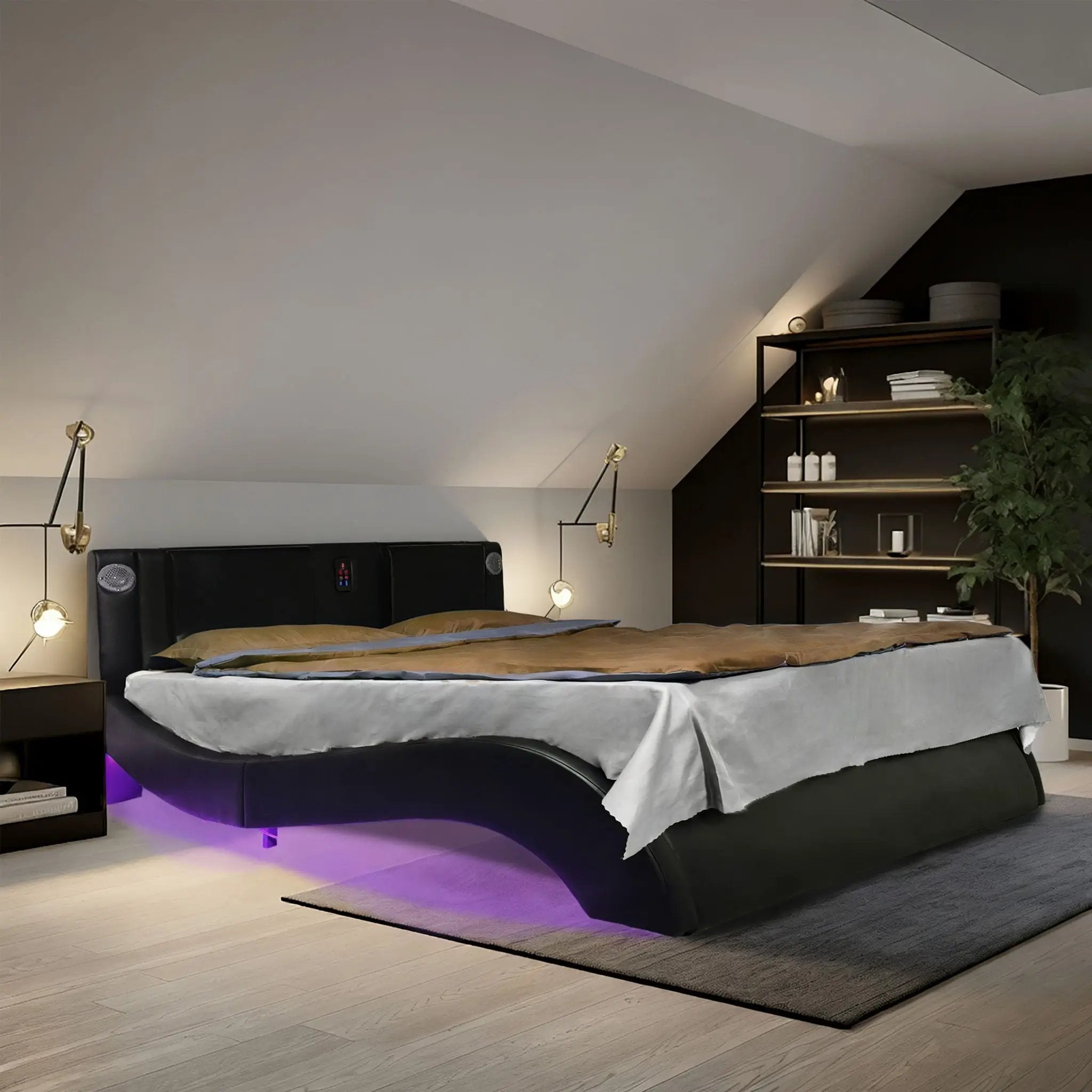 Platform Bed Frame With LED Lighting, tooth Music, Vibration Massage by Unique Piece Furniture