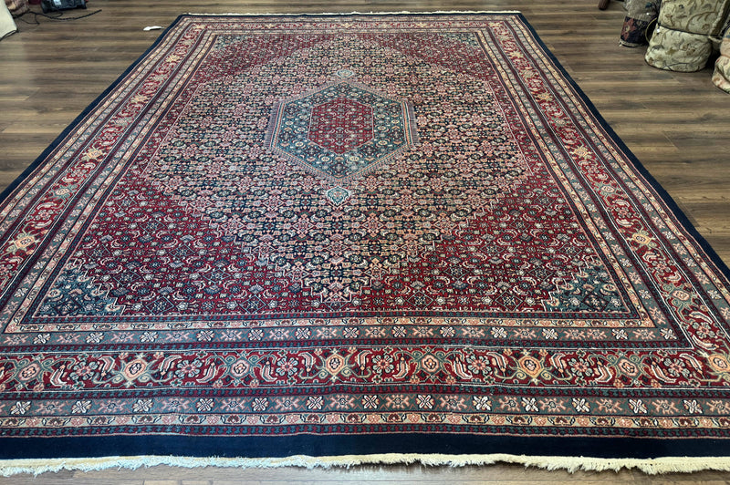 Indo Persian Bidjar Rug 9x12 Wool Handmade Carpet Dark Blue by Jewel Rugs
