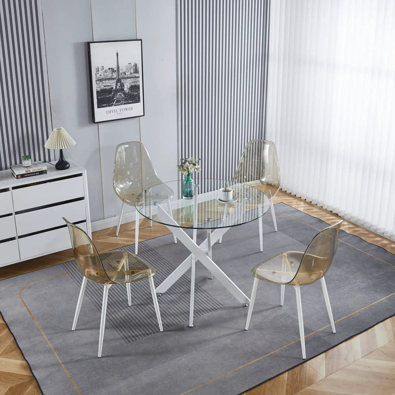Dining Table With Cross Metal Leg And Tempered Glass, Modern Space Saving Kitchen Table For Living Room by HouseOfZazla